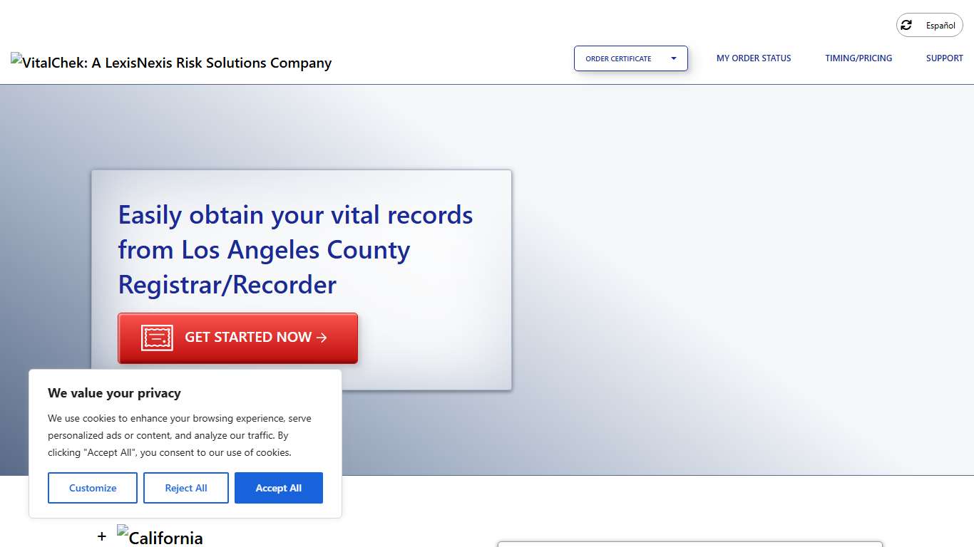 Los Angeles County Registrar/Recorder (CA) Order Certificates - VitalChek